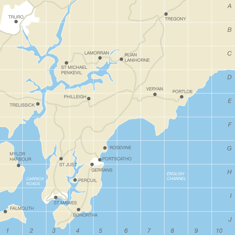 Local map of the Roseland Peninsula